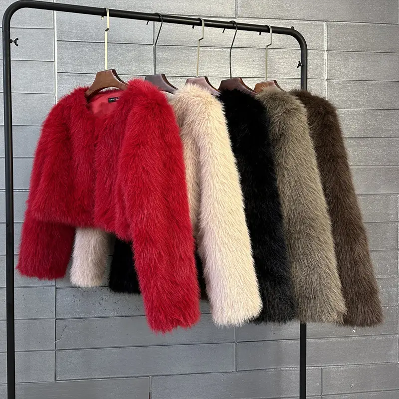 Faux-fur Tucka Coat Korean-style Solid-color Womens Short