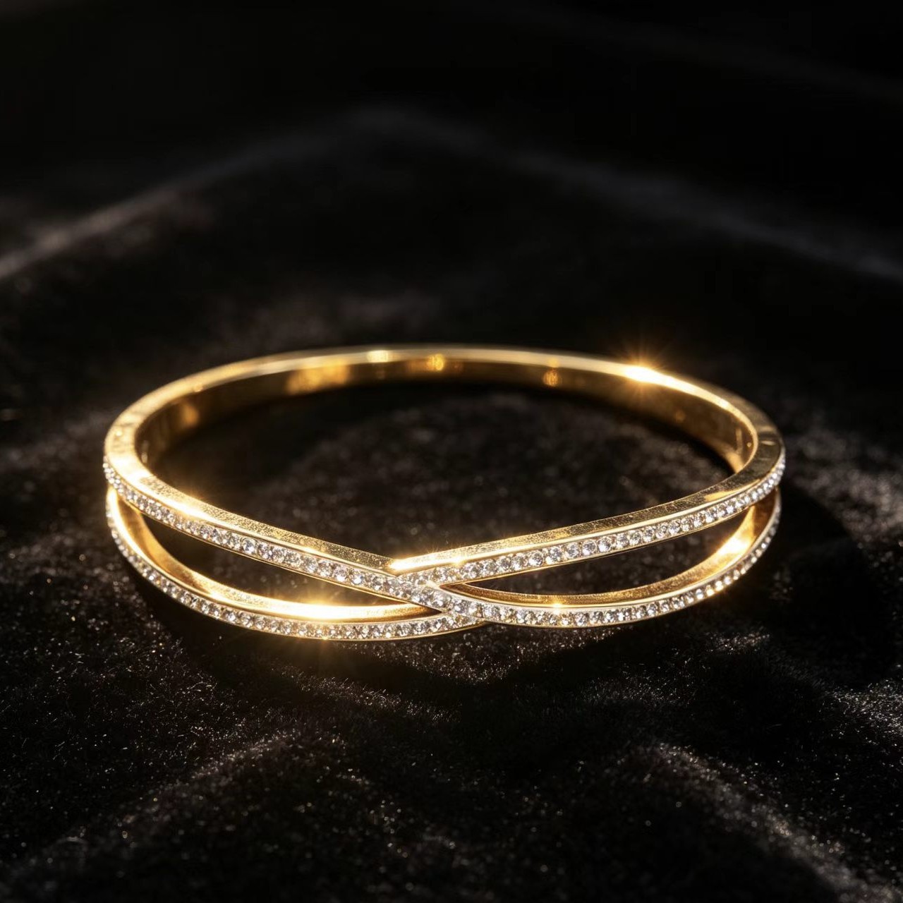 Double-layered Cross-stitched Diamond Bracelet For Women