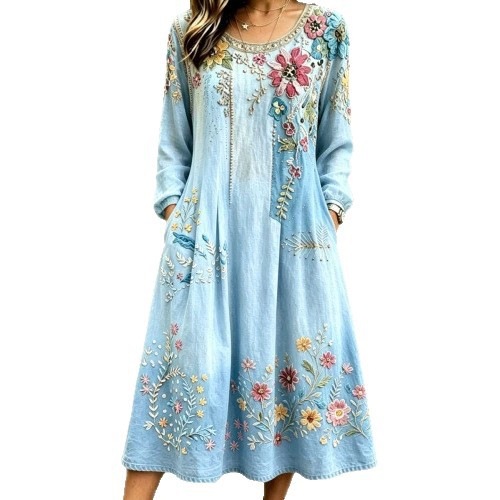 Women's Embroidered Texture Print Dress