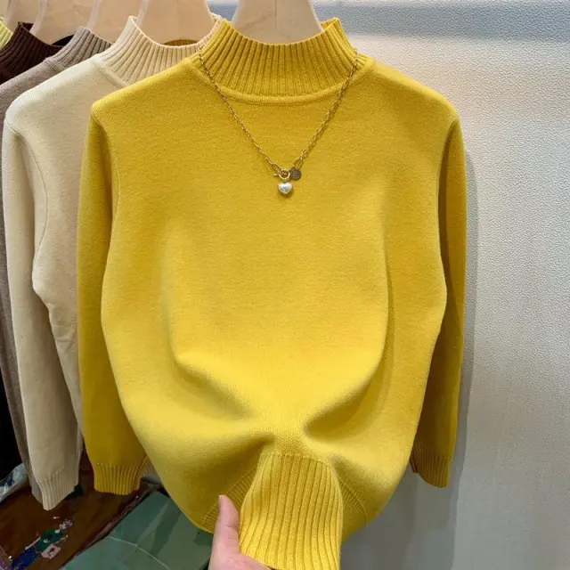 Autumn And Winter Gas Half Turtleneck Outerwear Top Yellow - Shop at LoveMi