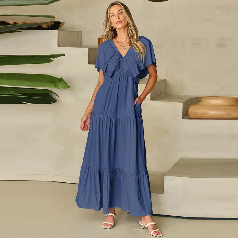 Waist Tight Commute Style Frill Short Sleeve Dress