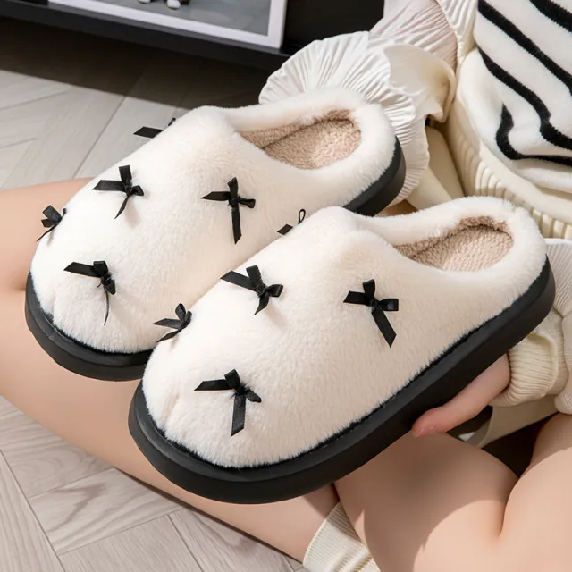 Autumn And Winter New Warm And Anti slip Maternity Shoes With Cute Bow White - Shop at LoveMi