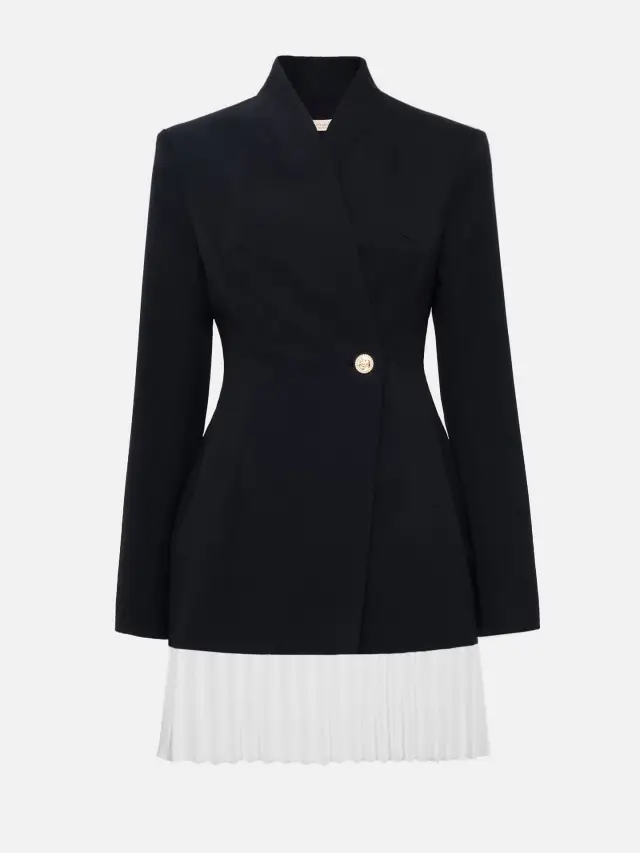 Designer Small Suit New Versatile Long sleeved Patchwork Skirt Coat Black - Shop at LoveMi
