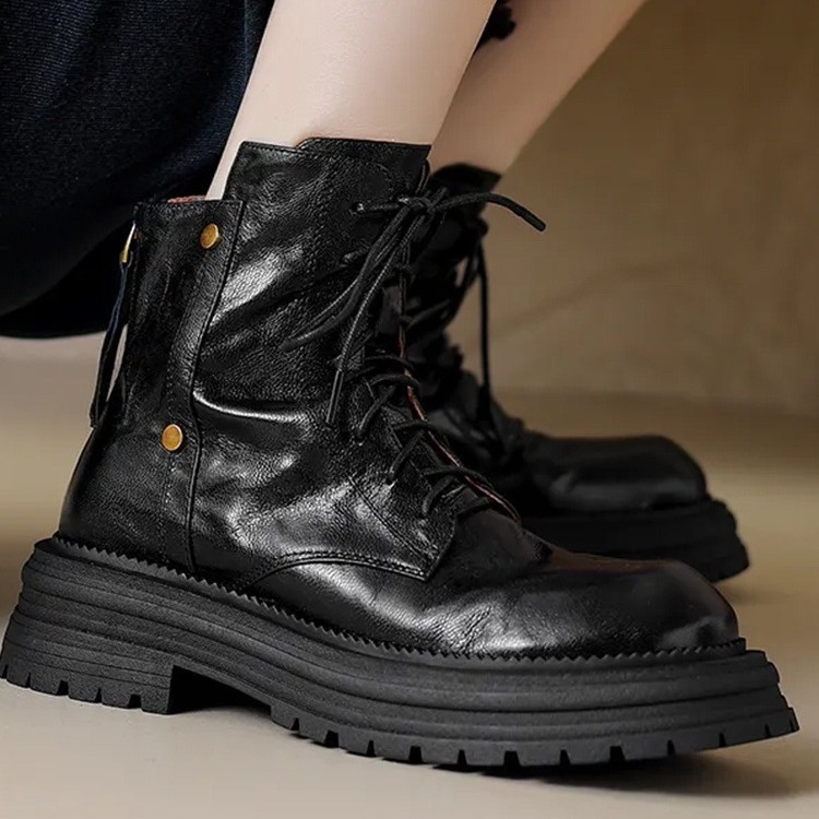 Womens Sheepskin Chunky-Soled Lace-Up Ankle Boots