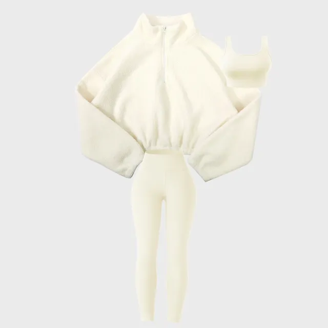 Fleece Sweatshirt Yoga Outdoor Leisure Sports Three piece Suit Beige - Shop at LoveMi