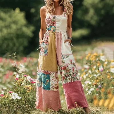 Women's Fresh And Sweet Digital Print Button Suspender Casual Pants Tjrjddk100 - Shop at LoveMi