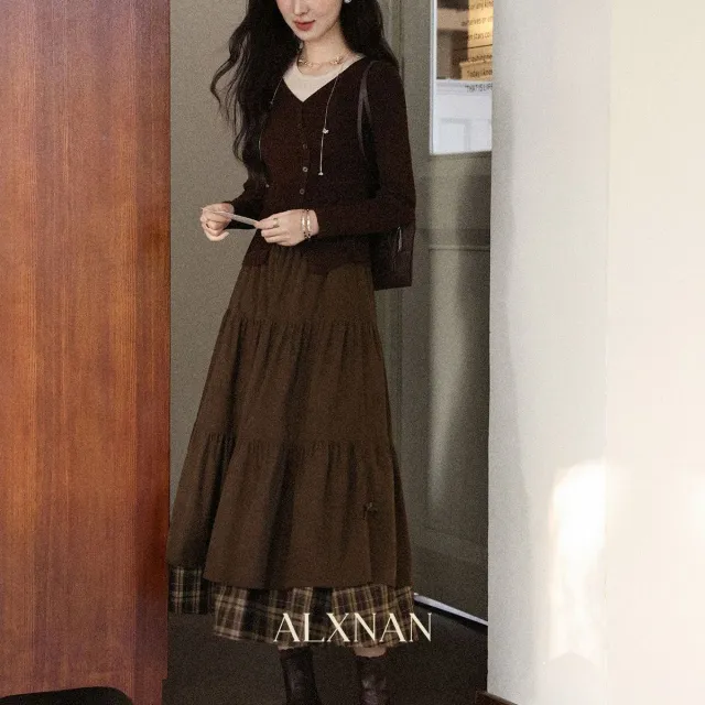 Thickened Japanese style High waisted Slimming Bow A line Long Skirt Brown - Shop at LoveMi