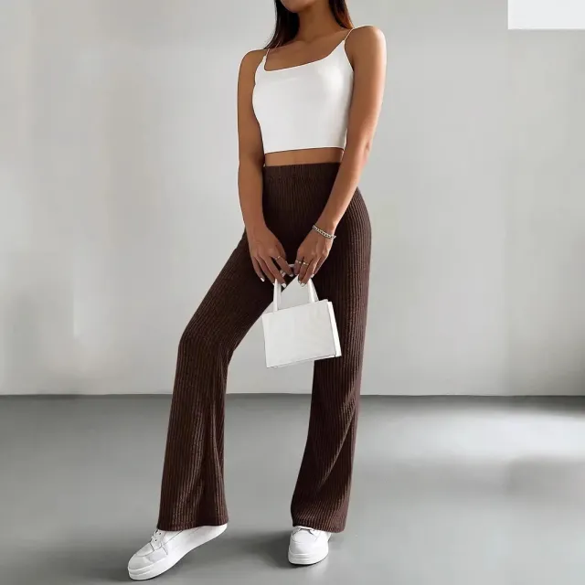 Bell bottom Pants Women's Fashion Solid Color Casual Pants Brown - Shop at LoveMi