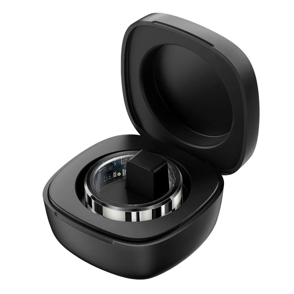 R9 Smart Ring With Charging Bin Heart Rate Blood Pressure Blood Oxygen Sleep Health Monitoring - Black