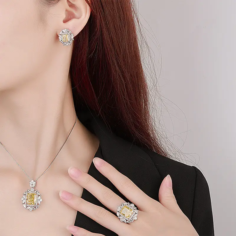 Autumn And Winter New Jewelry Diamond Ice Flower Cut Yellow Diamond Copper Inlaid Fashion