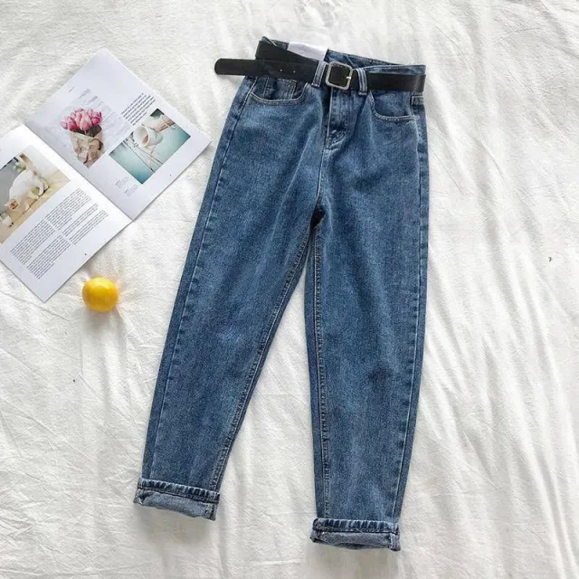 High Waist Jeans Women Straight Harem Retro Blue - Shop at LoveMi