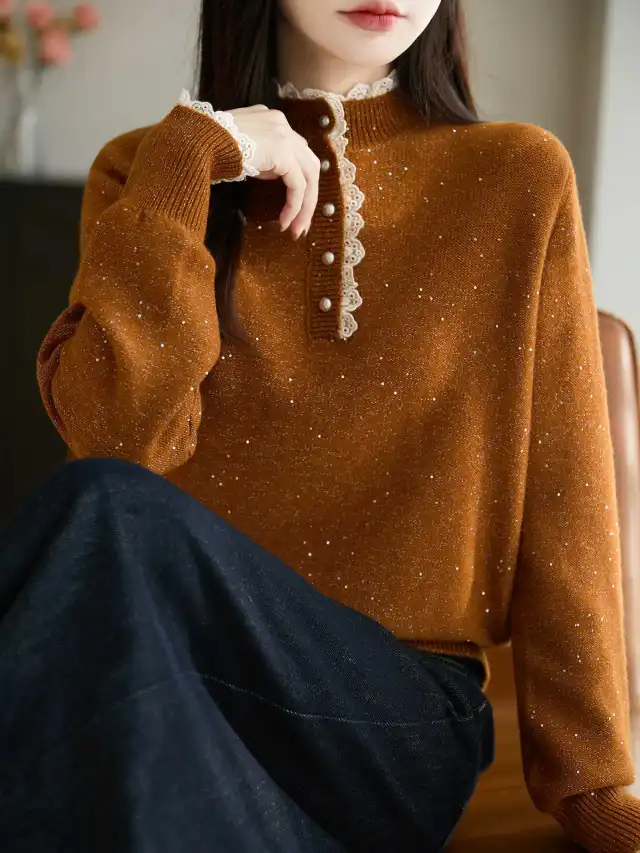 Womens Lace Mock Neck Base Layer Top Tan - Shop at LoveMi