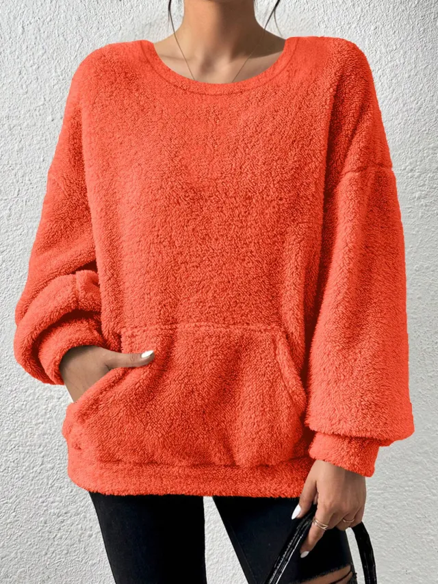 Fashion Solid Color Round Neck Long Sleeve Orange - Shop at LoveMi
