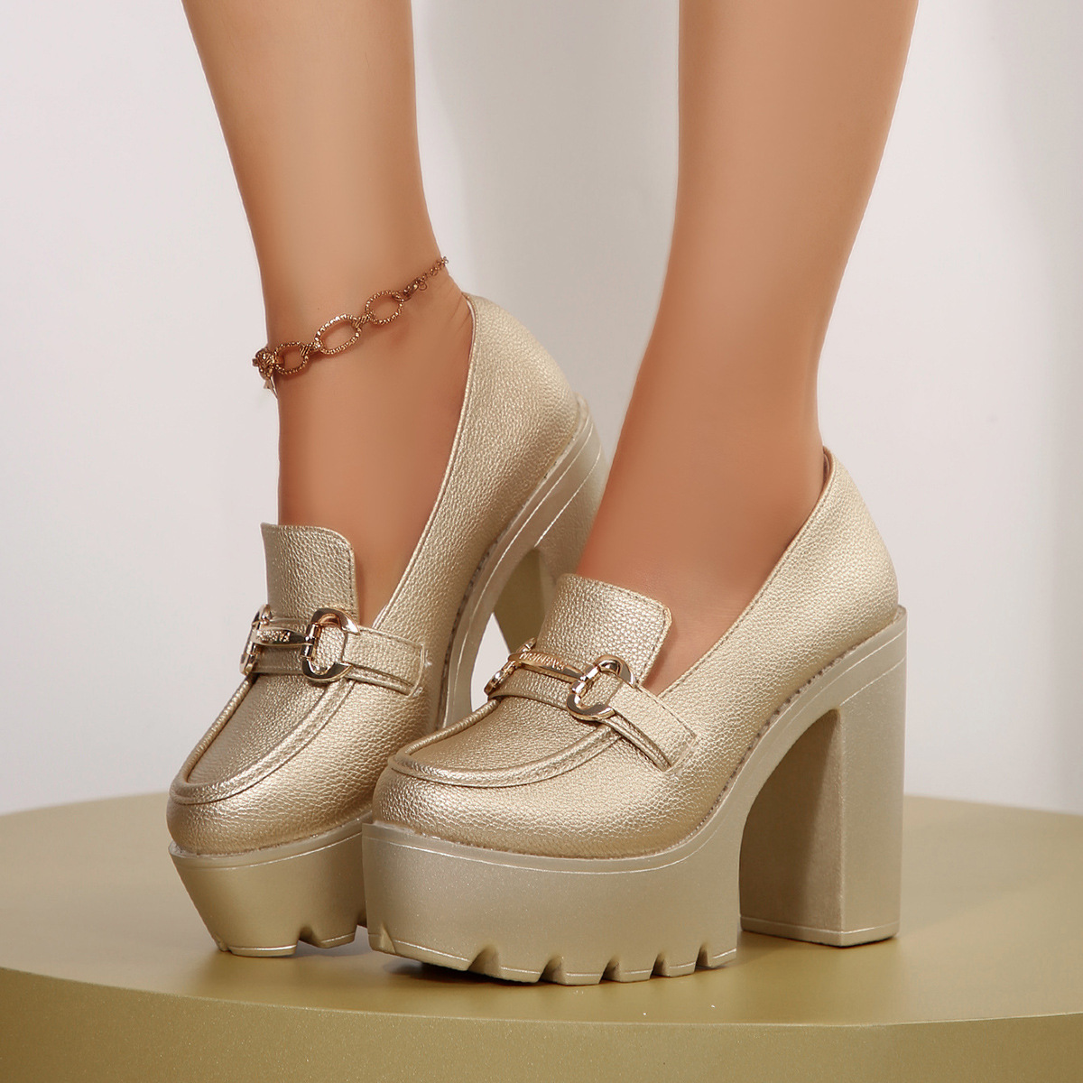 Metallic Block-Heel High Heels, picture 7 of 8