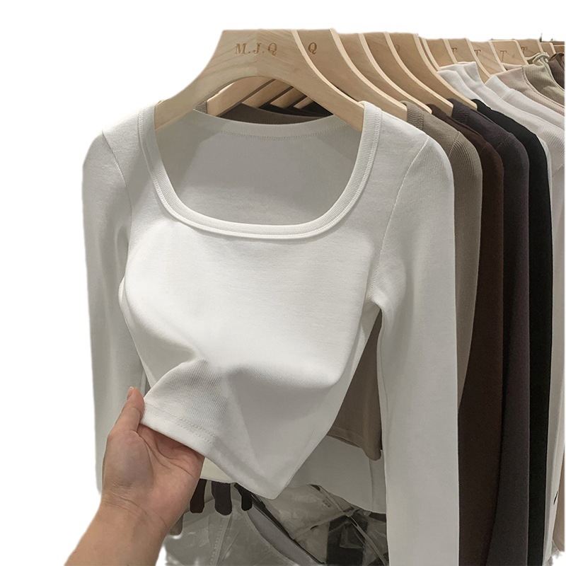 Solid Color Square Collar Bottoming Shirt Long Sleeve
