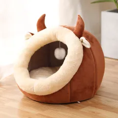 Cat Nest Winter Warm Four Seasons Universal Semi-enclosed - Cartoon Cow Cat Nest Brown - View 1