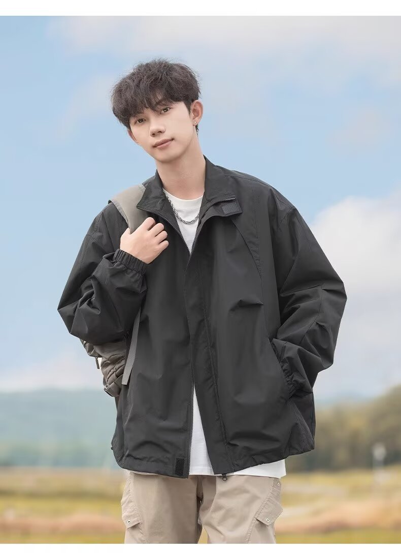 Windproof Waterproof Loose-Fit Men’s Shell Jacket, Retro Style Windproof Waterproof Loose-Fit Men’s Shell Jacket, Retro Style