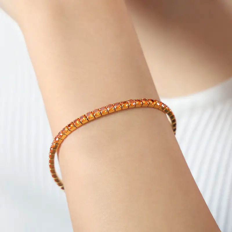 Colorful Zircon Stretch Bracelet Titanium Steel