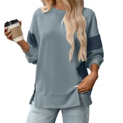 Round Neck Multicolour Round Neck All-matching Casual Loose Sweatshirt - Blue - View 1