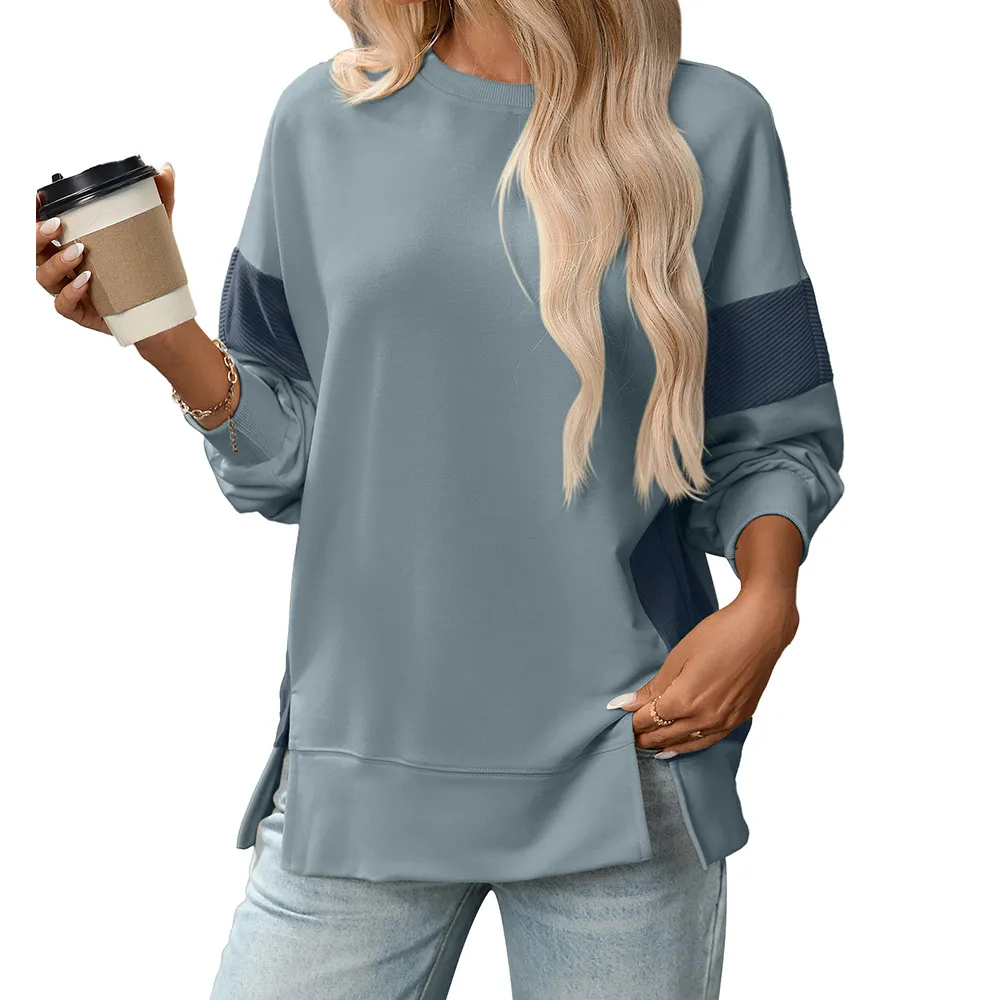 Round Neck Multicolor Round Neck All-matching Casual Loose Sweatshirt - Blue