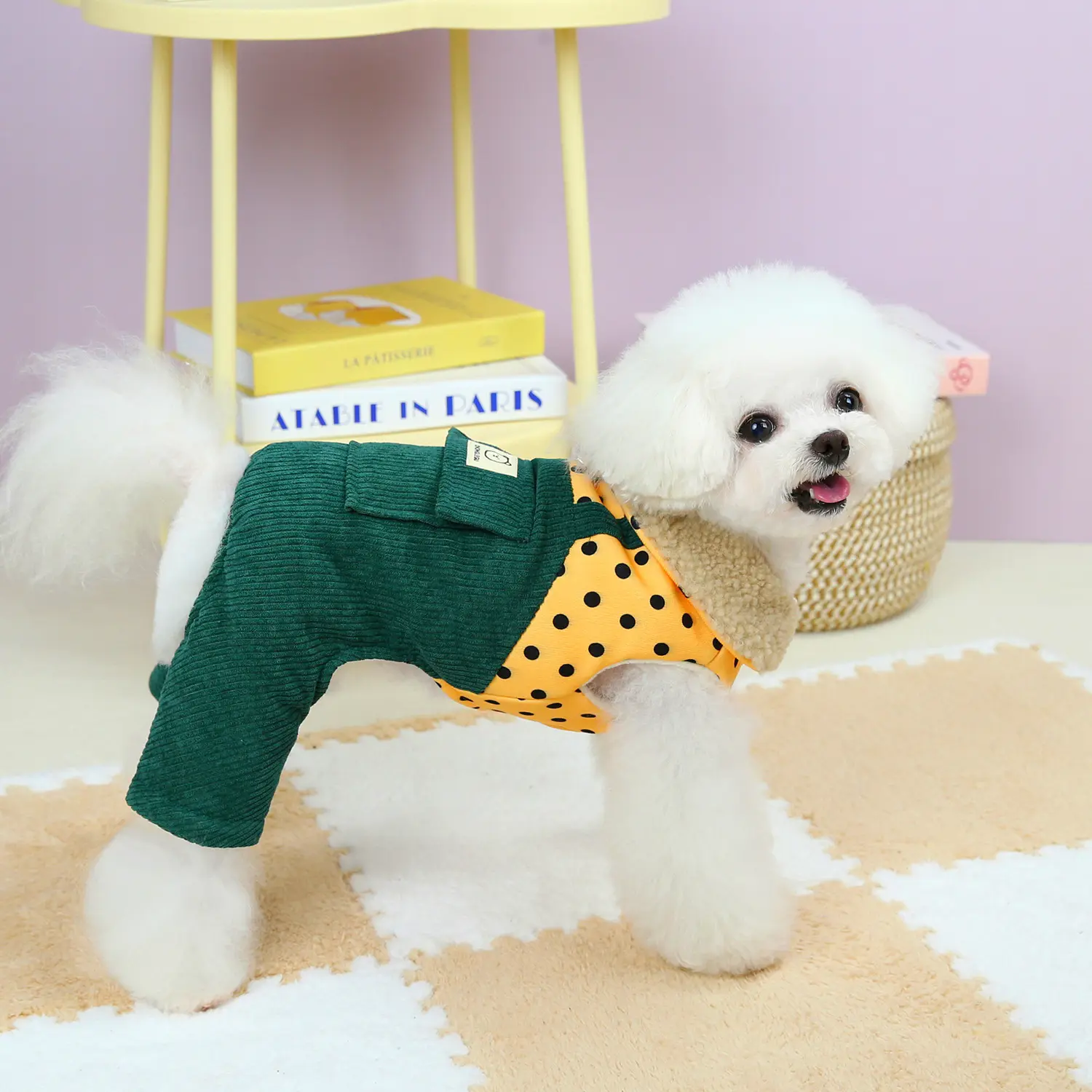 Thickened Small Dog Winter Four-legged Cotton Pet Clothes — Dark Green / XS