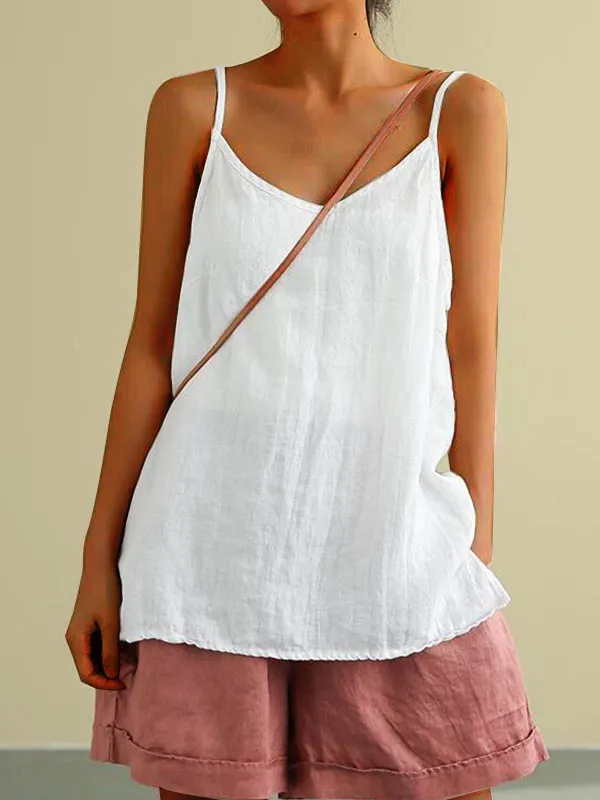 Cotton Linen Sleeveless Vest Women's Summer New Loose Cotton Linen Inner Match Sleeveless Versatile Bottoming Top White - Shop at LoveMi