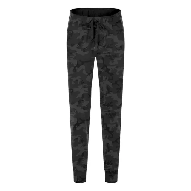 Simple Straight Sports And Leisure Elastic Ankle tied Cropped Pants Black Camouflage - Shop at LoveMi