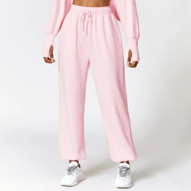 High Top Sports Sweatpants Women's Loose Straight Cherry Blossom Pink - Shop at LoveMi