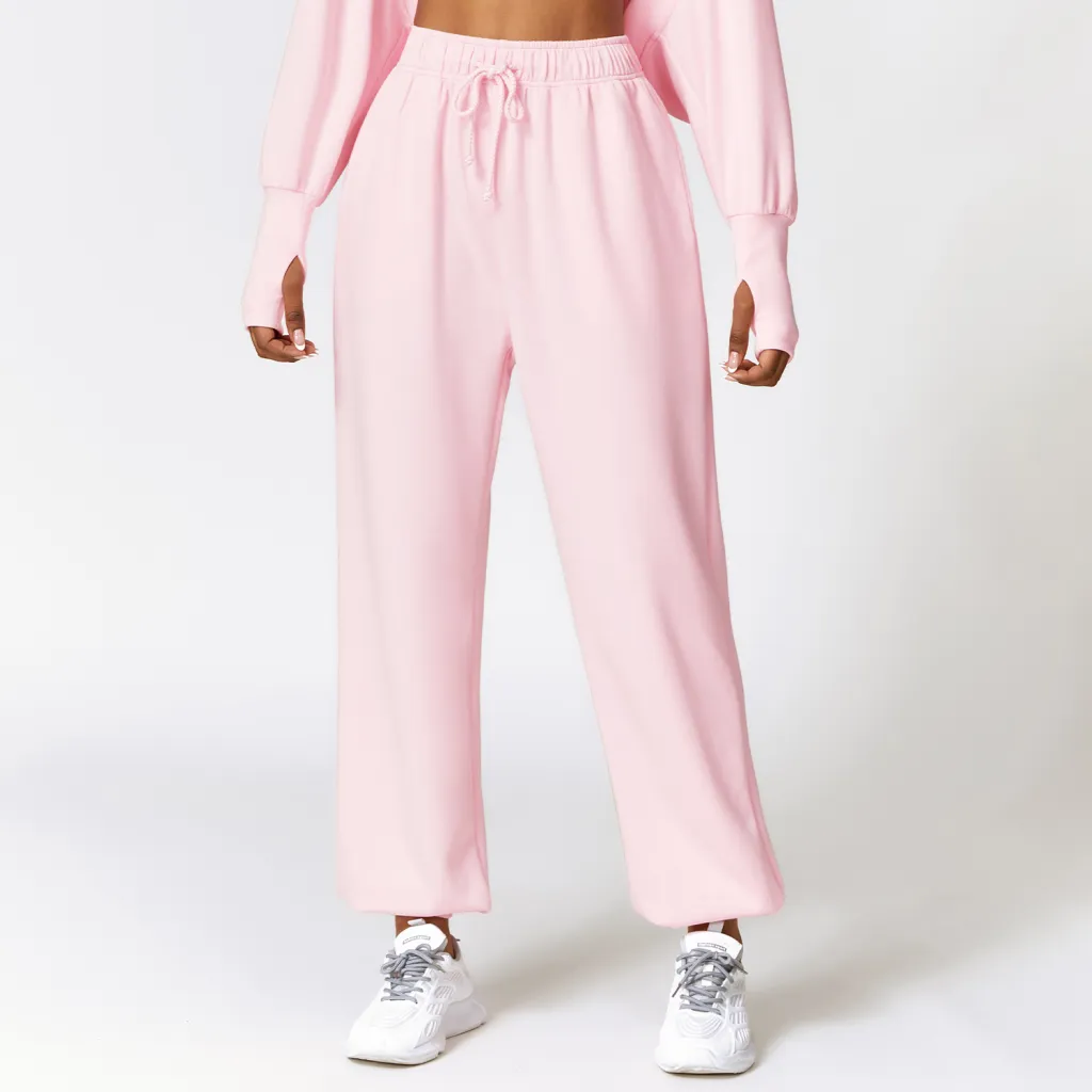 High Top Sports Sweatpants Women's Loose Straight - Cherry Blossom Pink