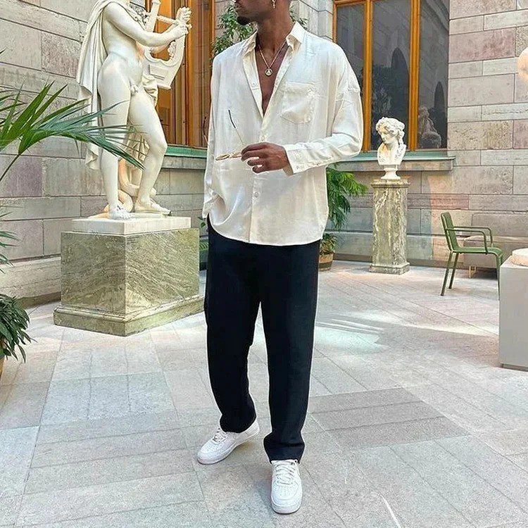 Autumn And Winter Men's Long-sleeve Shirt Lengthened Blouse And Pants - Image 2