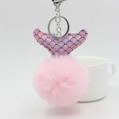 Fish Tail Fur Ball Keychain Creative - Light Pink - View 1
