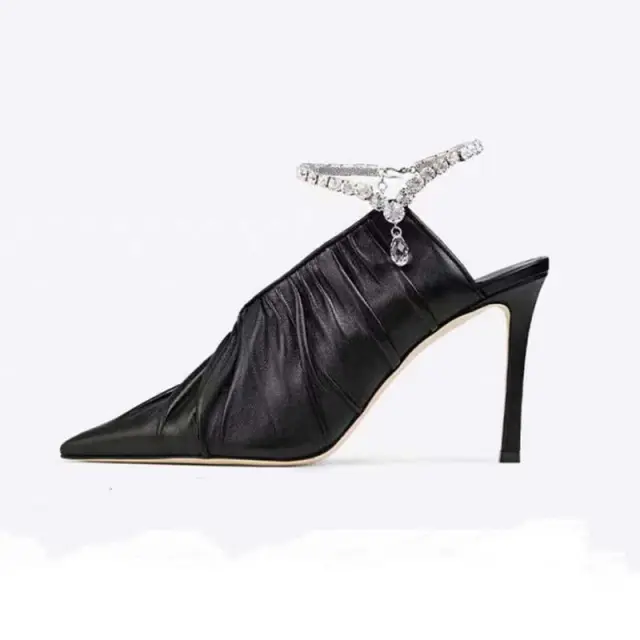 Pointed Toe Dignified Rhinestone High Heels Black - Shop at LoveMi