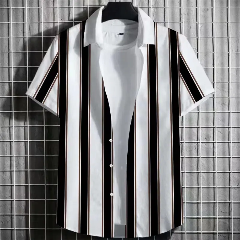 Color Simple Striped Men's 3D Printing Short Sleeve