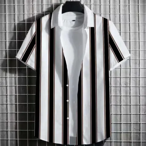 Color Simple Striped Men's 3D Printing Short Sleeve
