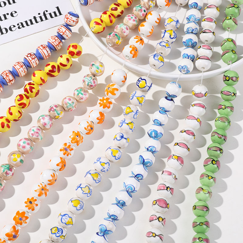 Cute Hand-painted Small Flower Ceramic Scattered Beads DIY