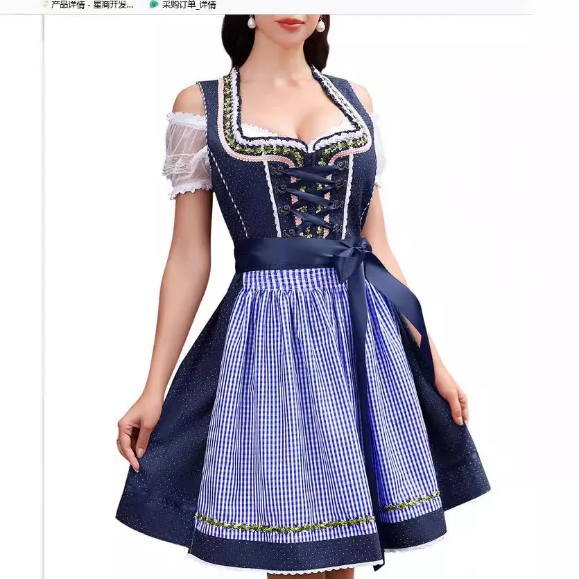 Halloween Maid Uniform Barpool Women's Sexy Mini Dress Dirndl - Navy Blue