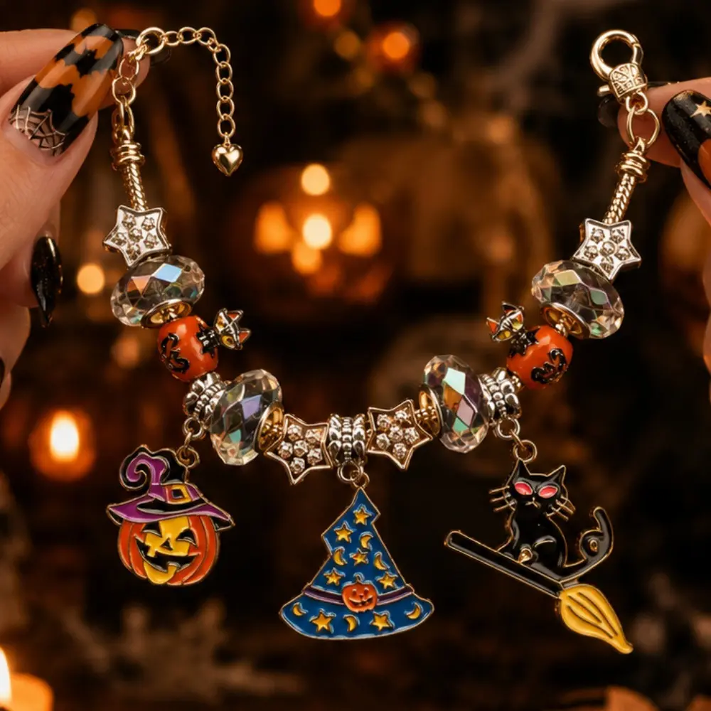 Halloween Bracelet With Witch, Black Cat, Pumpkin