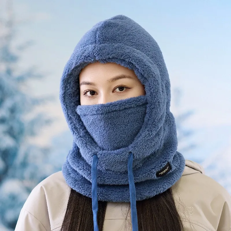 Windproof Warm Winter Sleeve Cap Female Riding Fleece-lined Bandana - Blue