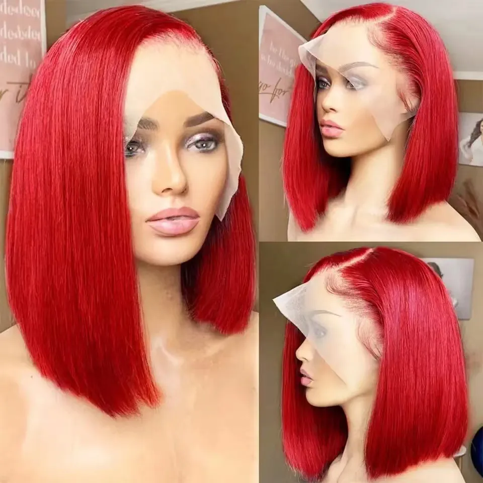 European And American New Front Lace Simulation Wig Sheath - Bright Red