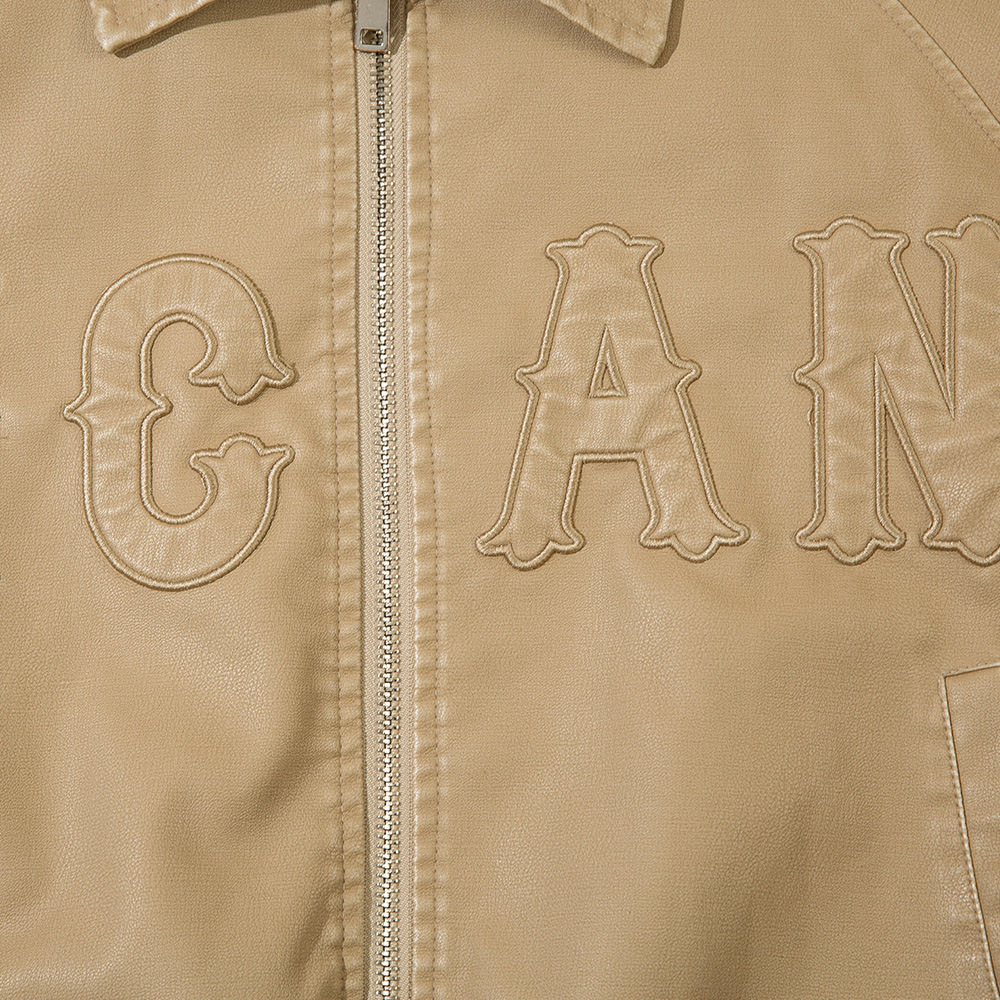 Letter Embroidery Pu Leather Coat Men