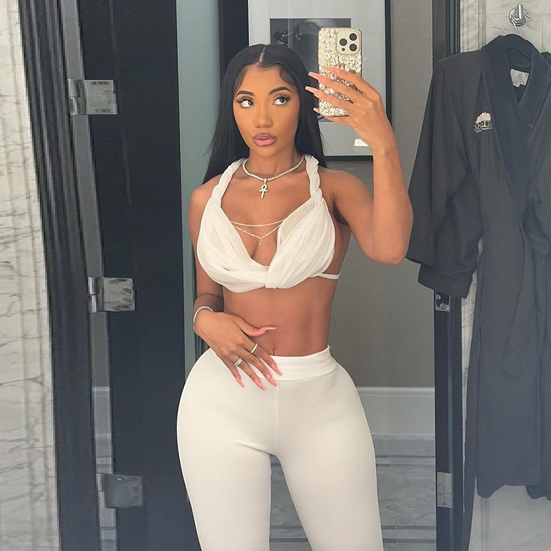 Halter Bikini Backless Lace-up Cropped Pants Sexy Suit