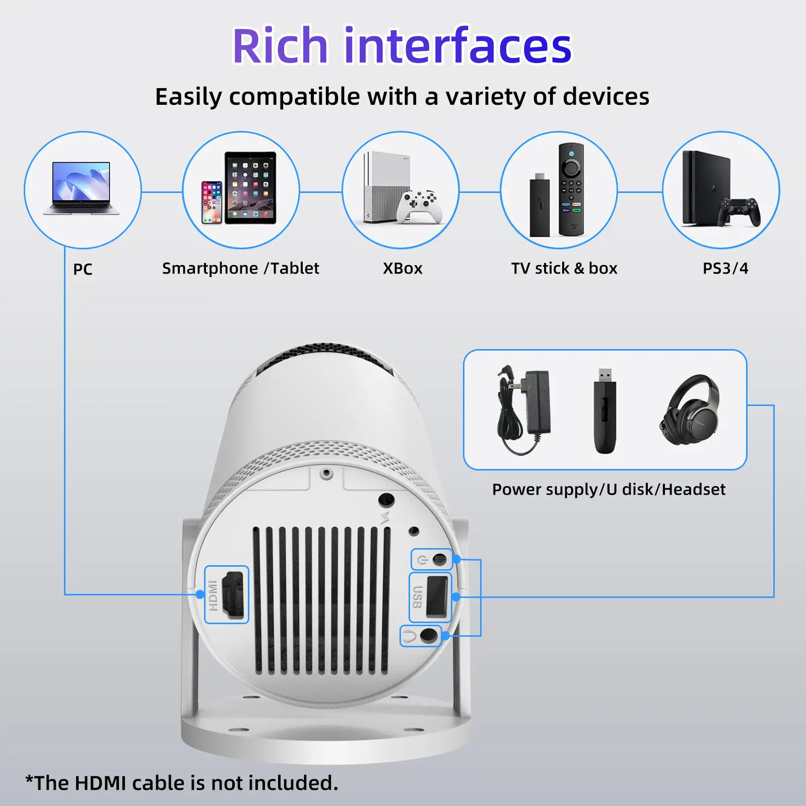 Factory Direct Supply Projector Home HD Highlight Portable Projector Support Mobile Power Supply