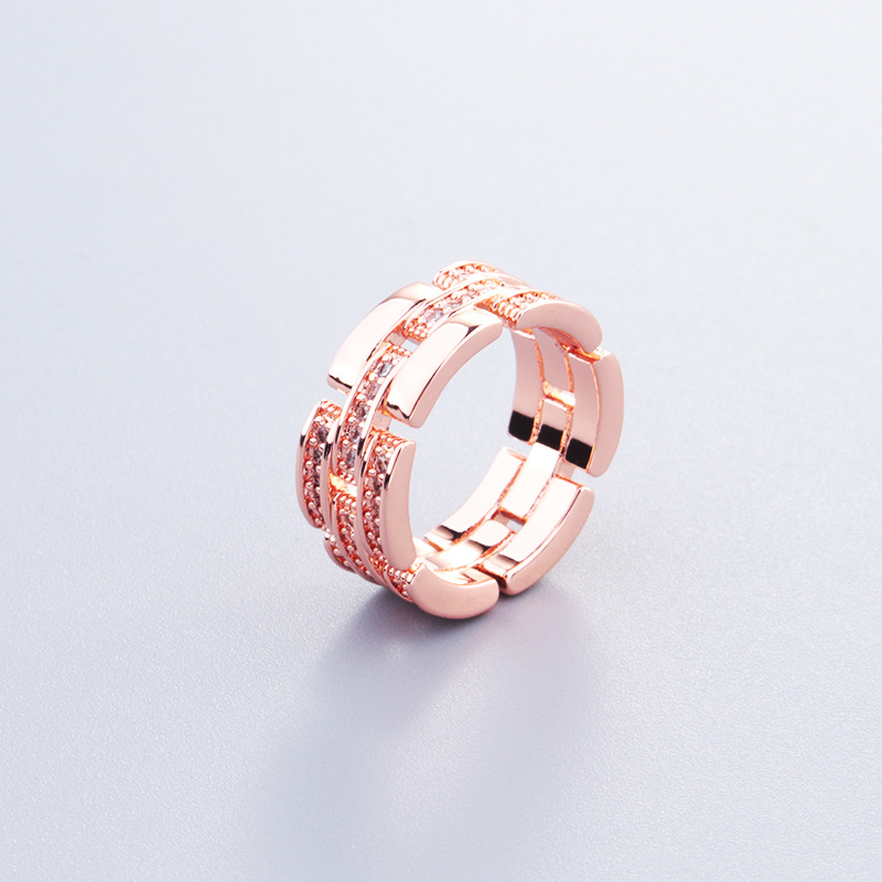 Simple Stitching Ring Pair For Couple Micro Rhinestone Small Luxury Copper-plated Gold