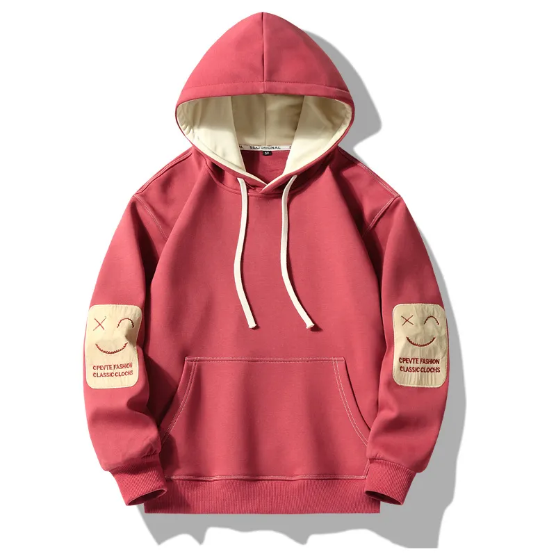 Mens Cotton Hoodie With Fleece Lining Loose Fit For Teens - Red