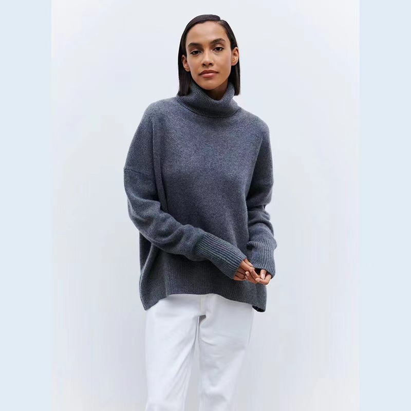 Soft And Comfortable High Polo Collar Solid Color Pullover Blue Gray - Shop at LoveMi