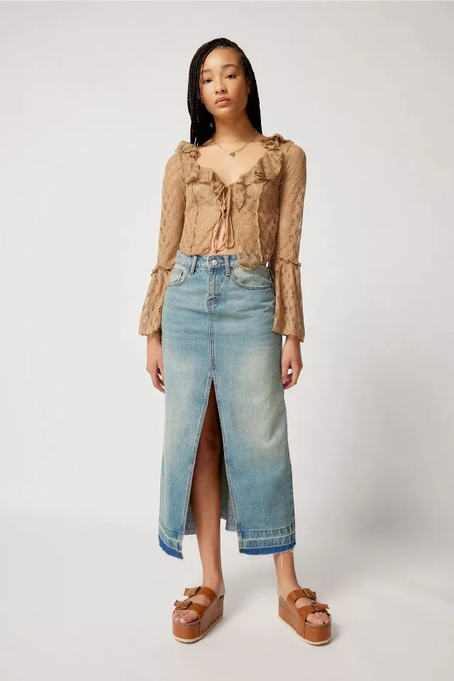 Retro Slim fit Denim Maxi Skirt For Women Blue - Shop at LoveMi