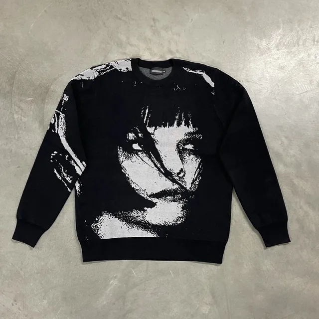 Men's Sweater Vintage Sweatshirt Loose Hole Top Black - Shop at LoveMi