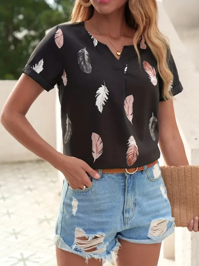 New V neck Female Animal Print Casual All match Short sleeved Top G107Z86 4Xl - Shop at LoveMi