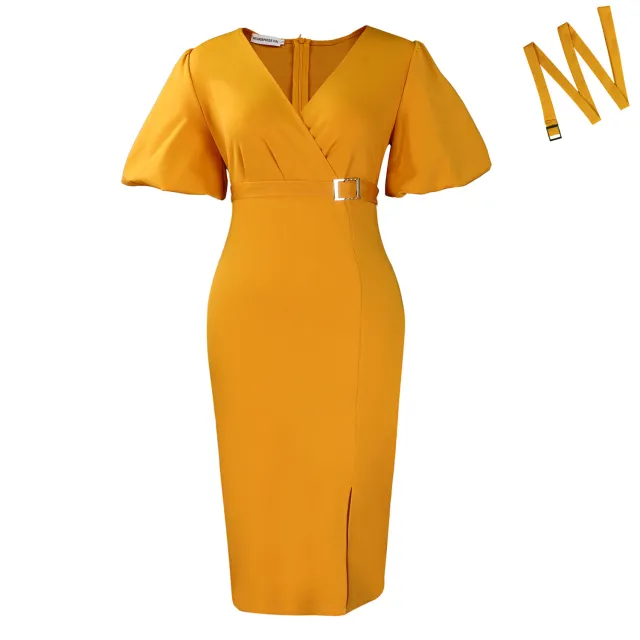 Waist tight Split Hip wrapped African Dress Yellow - Shop at LoveMi