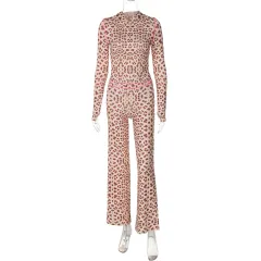 Top Leopard Print High Waist Tight Trousers Suit Women - Leopard - View 1